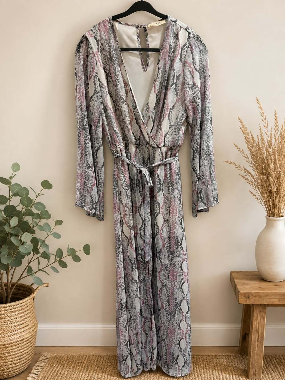 Peach Love California Snake Print Chiffon Maxi  Dress Sz L